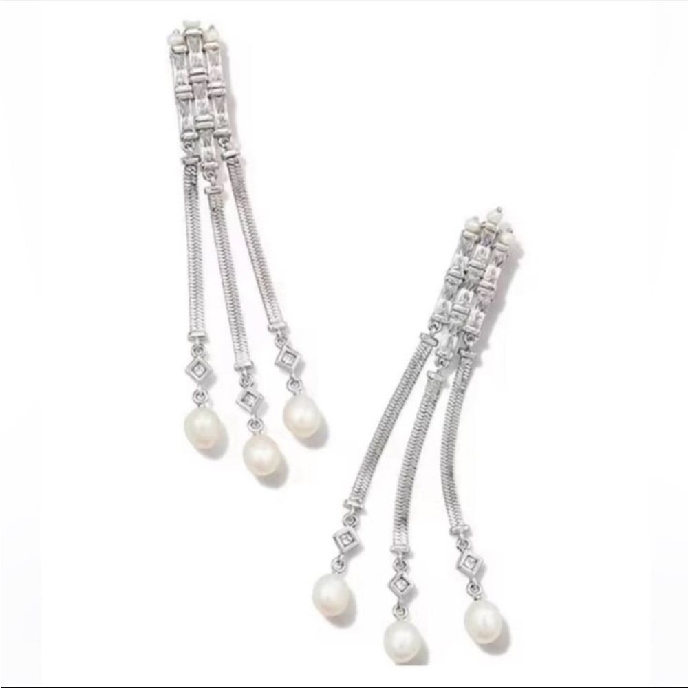 Kendra Scott Gracie Linear Silver, Pearl & Crystals Drop Earrings